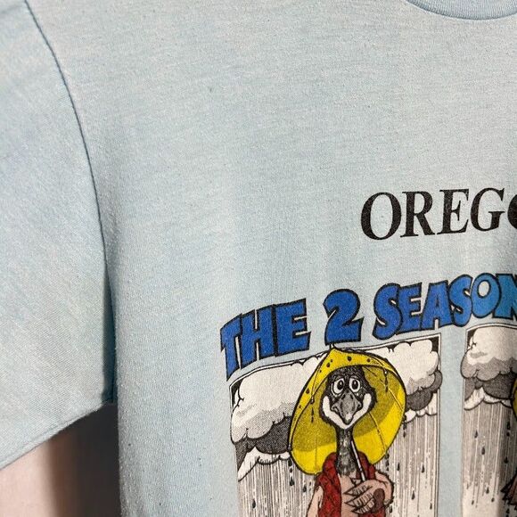 VTG 80s Oregon Graphic T Shirt S/M Blue Rainy Weather Single Stitch Super Shirts - Picture 8 of 11